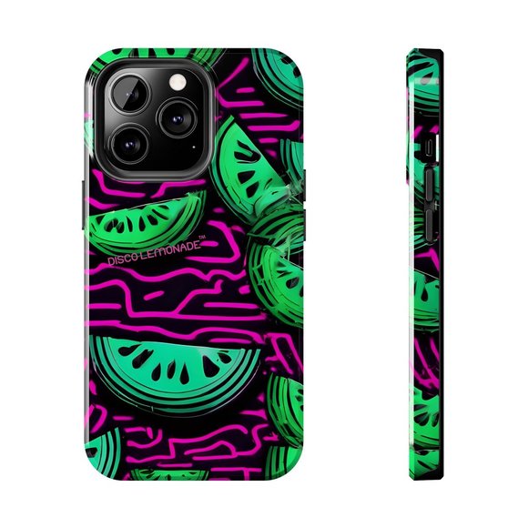 IPhone, DISCO LEMONADE Neon Watermelon Slice Hot Pink, 2 Piece Tough Phone Case, - Picture 2 of 10